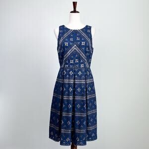 Eliza J Blue Lace Pleated A-Line Sleeveless Dress